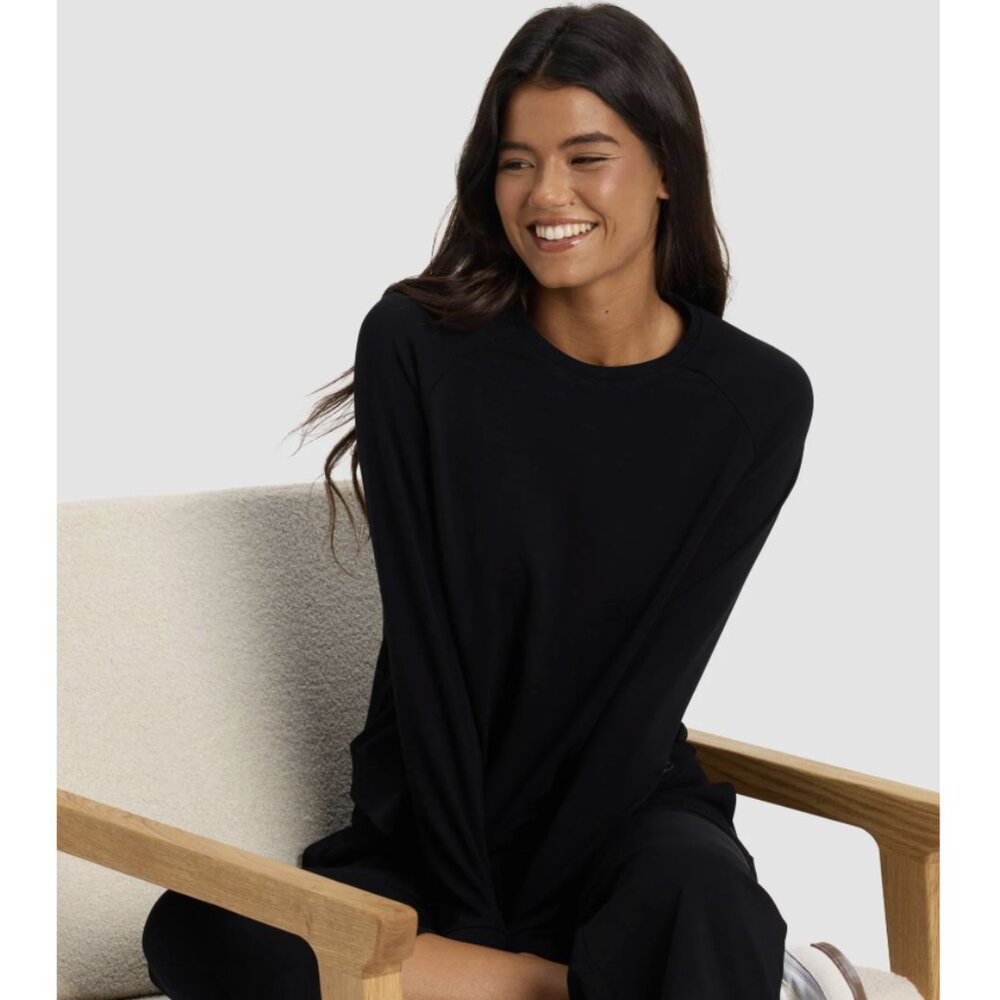 COZY EARTH Brushed Bamboo Pullover Crew Size Large Black Lounge Casual Travel